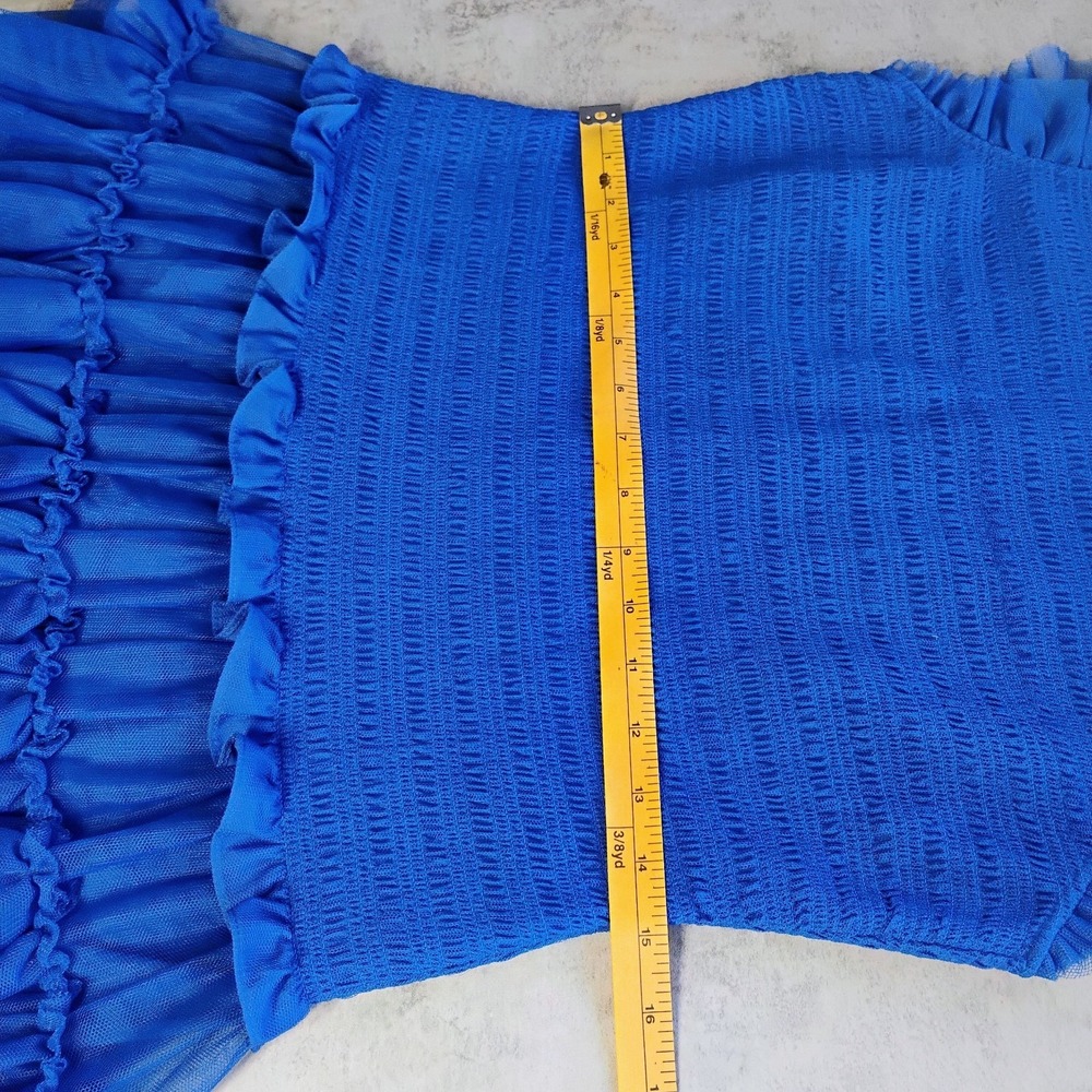ME+EM Ethereal Tulle Shirred Midi Dress Womens 8 Royal Blue Tiered Wedding Party - Picture 14 of 15